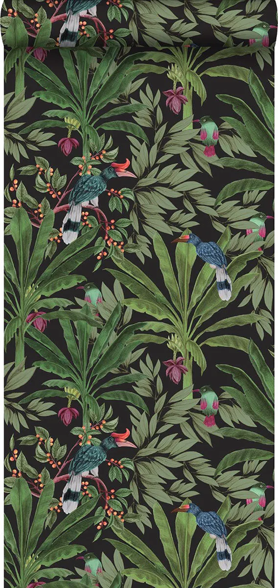 Carola Black Jungle Tropics Wallpaper from Design Department by Brewster