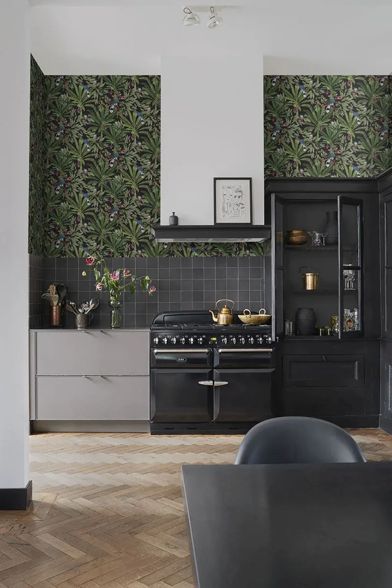 Carola Black Jungle Tropics Wallpaper from Design Department by Brewster