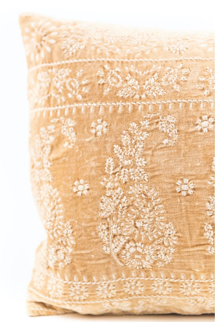 Christa Velvet Embroidered Lumbar Pillow