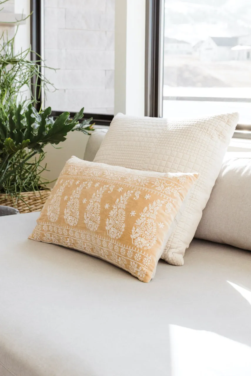 Christa Velvet Embroidered Lumbar Pillow