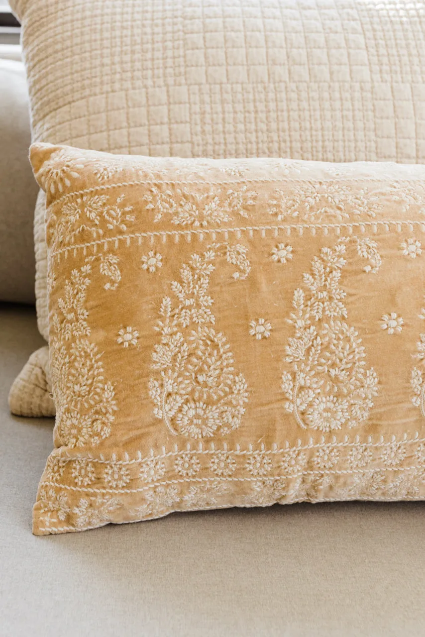 Christa Velvet Embroidered Lumbar Pillow