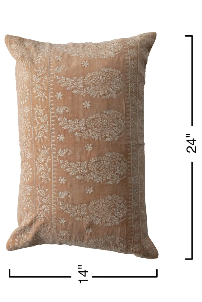 Christa Velvet Embroidered Lumbar Pillow