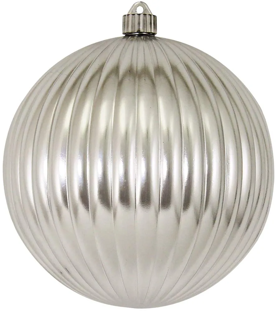 Christmas By Krebs 8" (200mm) Ribbed Shiny Looking Glass Silver [1 Piece] Solid Commercial Grade Indoor and Outdoor Shatterproof Plastic, UV and Water Resistant Ball Ornament Decorations
