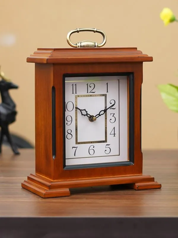 CHRONIKLE Beautiful Brown Wooden Analog English Numbers Rectangular Table Clock for Office Desk Home Living Study Room Decorations Gifts (Size: 22 x 10 x 28 CM | Weight: 1510 Gram)
