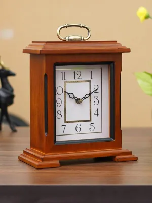 CHRONIKLE Beautiful Brown Wooden Analog English Numbers Rectangular Table Clock for Office Desk Home Living Study Room Decorations Gifts (Size: 22 x 10 x 28 CM | Weight: 1510 Gram)