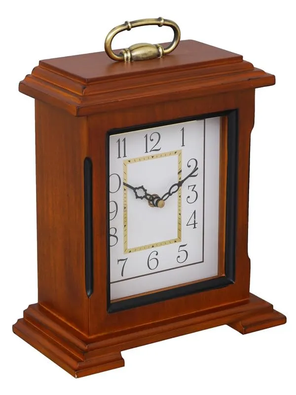 CHRONIKLE Beautiful Brown Wooden Analog English Numbers Rectangular Table Clock for Office Desk Home Living Study Room Decorations Gifts (Size: 22 x 10 x 28 CM | Weight: 1510 Gram)