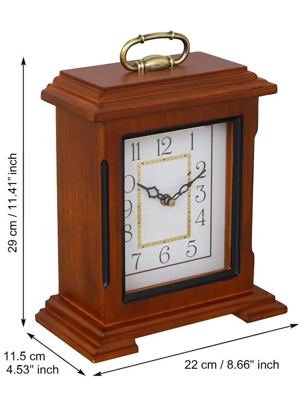 CHRONIKLE Beautiful Brown Wooden Analog English Numbers Rectangular Table Clock for Office Desk Home Living Study Room Decorations Gifts (Size: 22 x 10 x 28 CM | Weight: 1510 Gram)