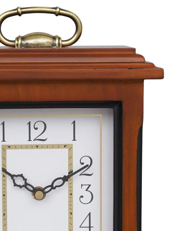 CHRONIKLE Beautiful Brown Wooden Analog English Numbers Rectangular Table Clock for Office Desk Home Living Study Room Decorations Gifts (Size: 22 x 10 x 28 CM | Weight: 1510 Gram)