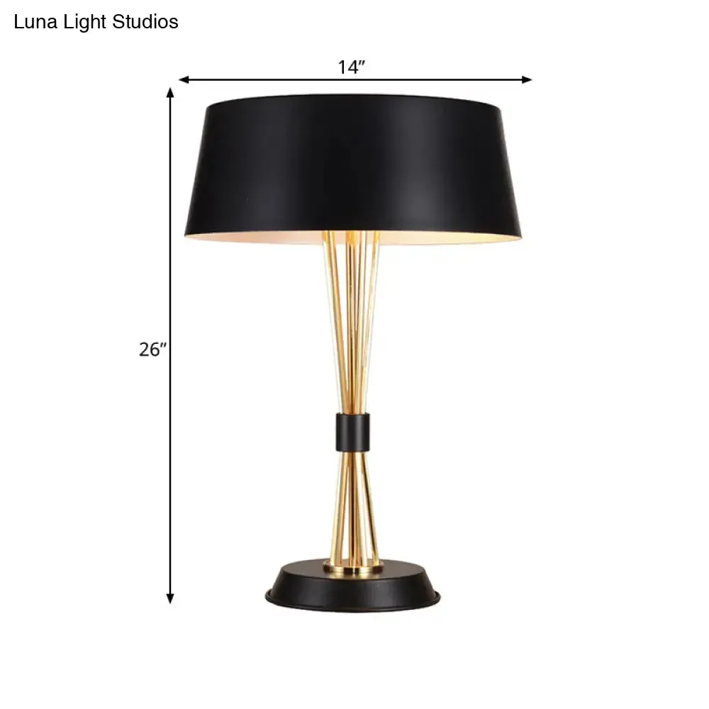 Classic Drum Reading Light Fabric Desk Lamp - Black Metal Base - Bedroom Illumination Solution