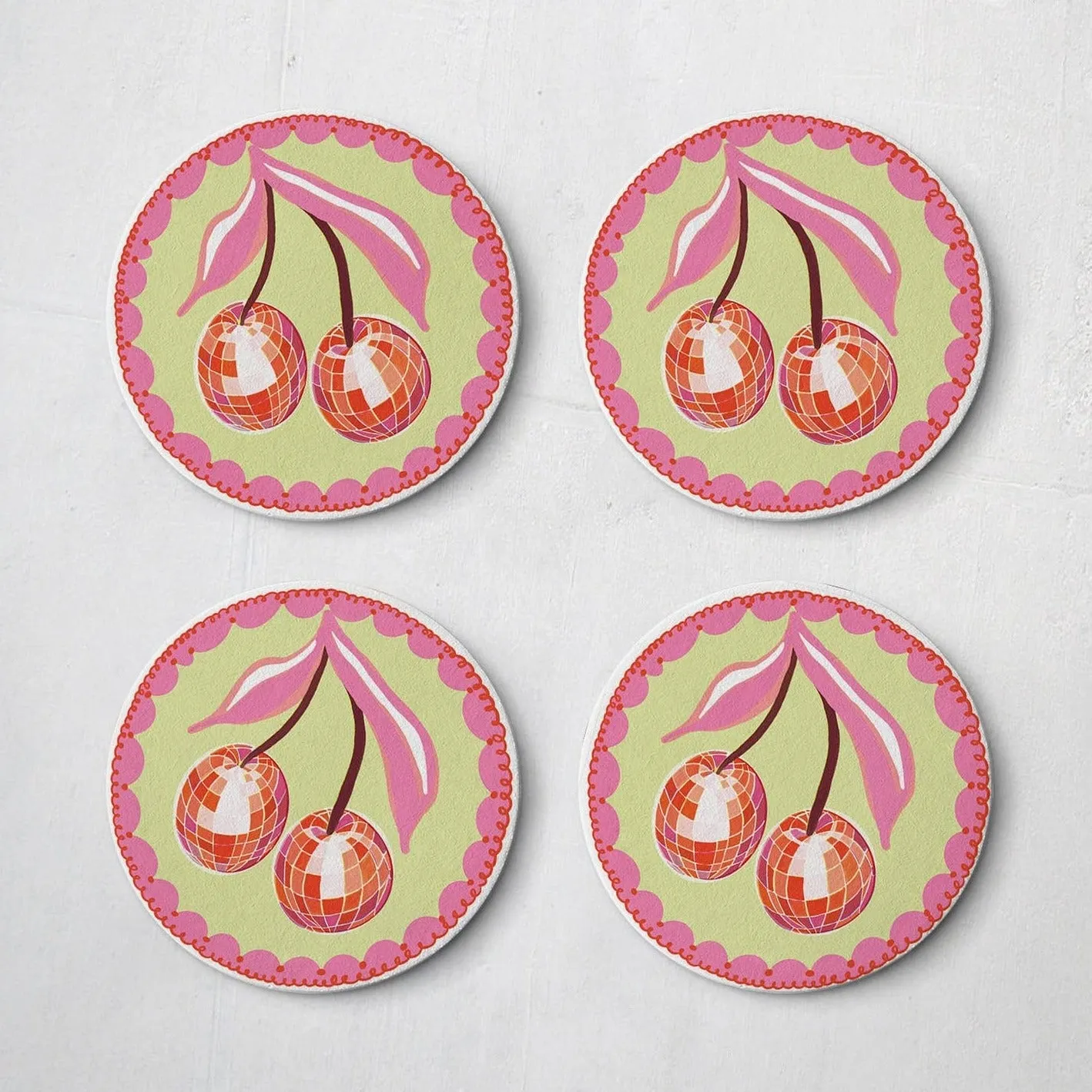Coaster Set: Disco Cherries