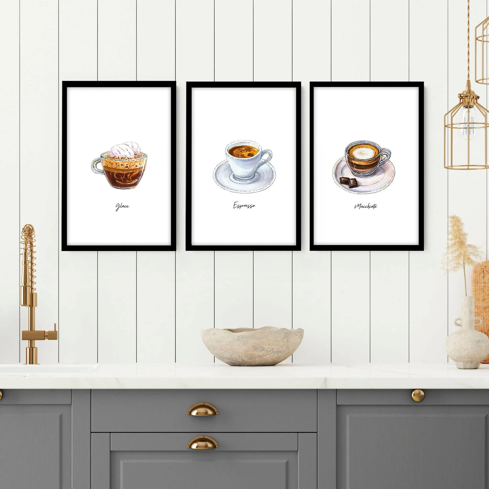 Coffee bar decor ideas | set of 3 wall art prints
