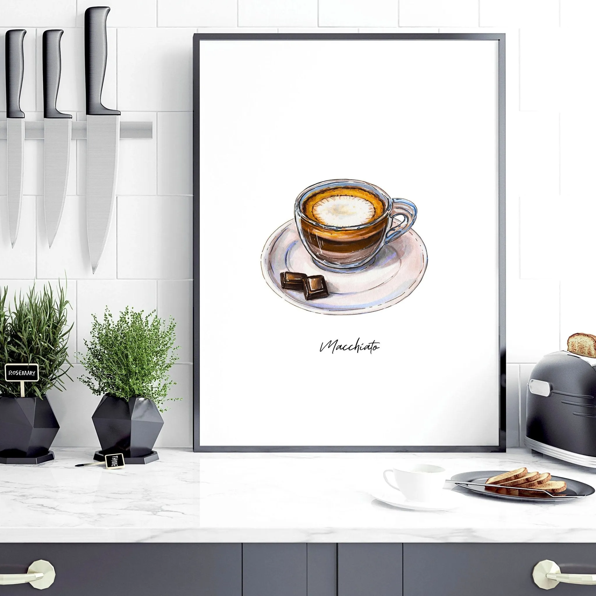 Coffee bar decor ideas | set of 3 wall art prints