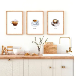Coffee bar decor ideas | set of 3 wall art prints