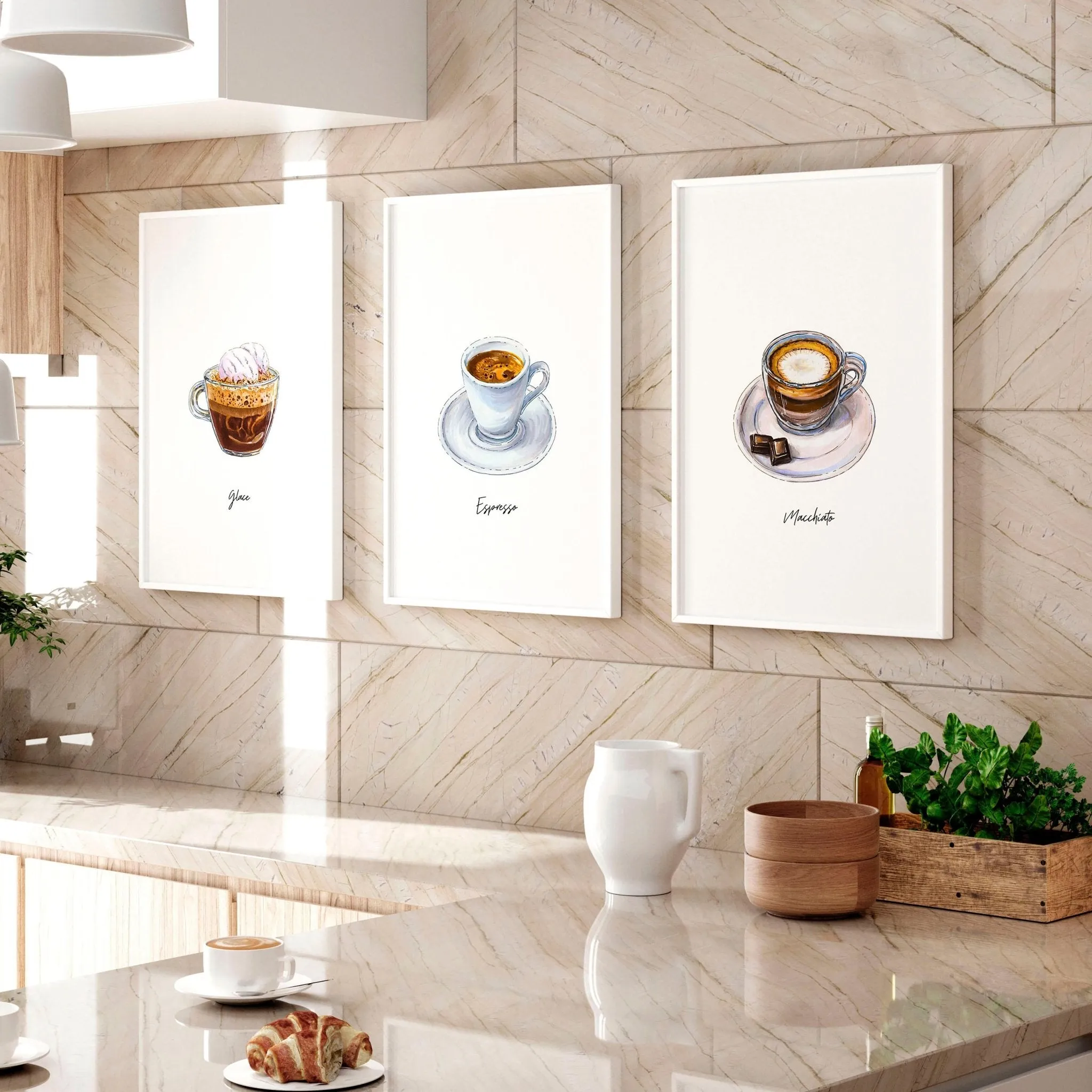 Coffee bar decor ideas | set of 3 wall art prints
