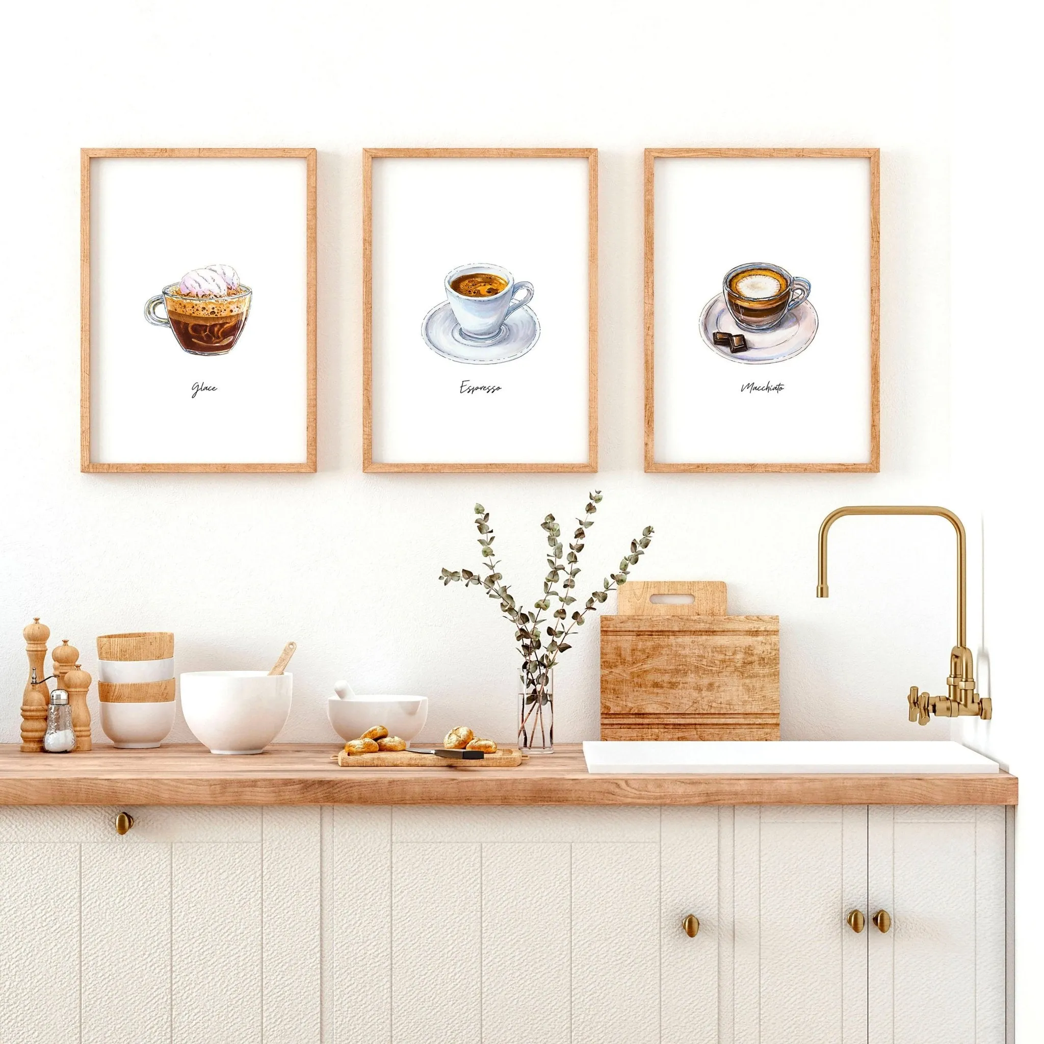 Coffee bar decor ideas | set of 3 wall art prints