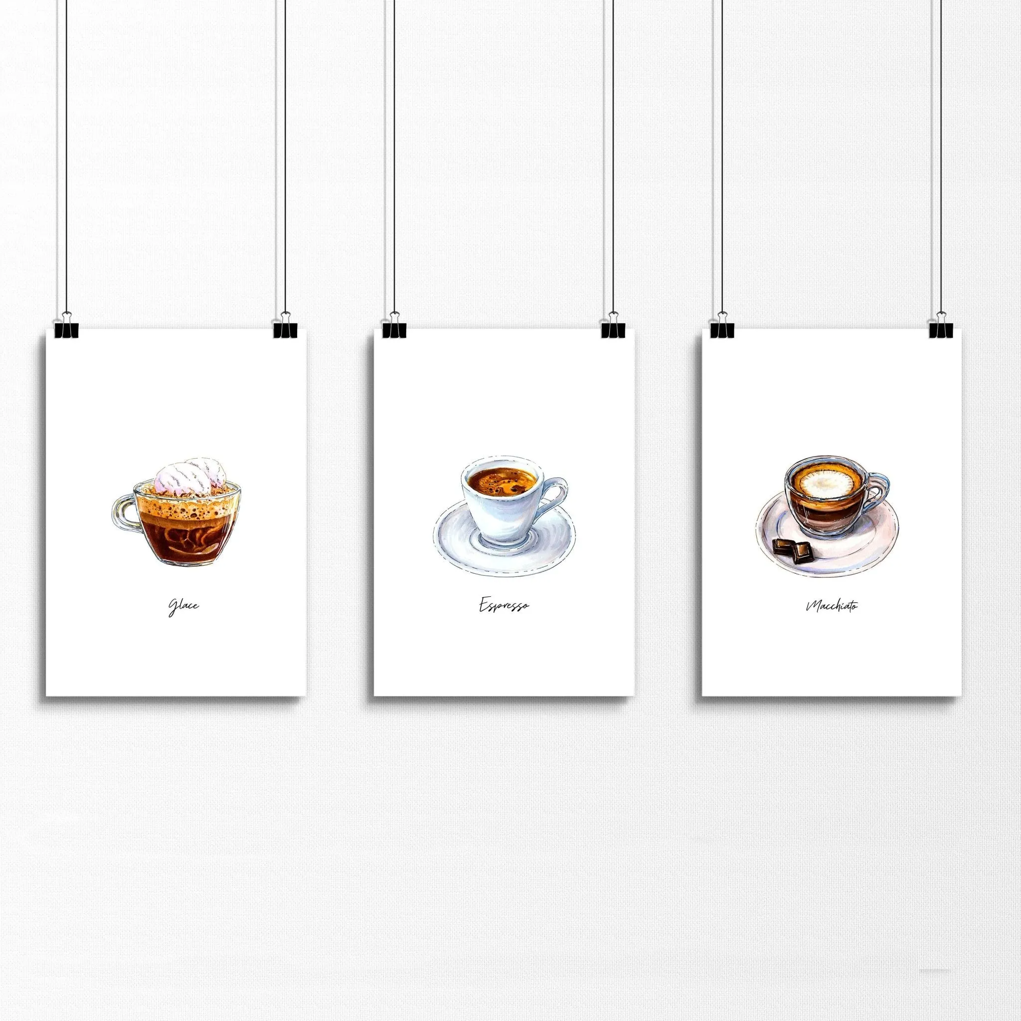 Coffee bar decor ideas | set of 3 wall art prints