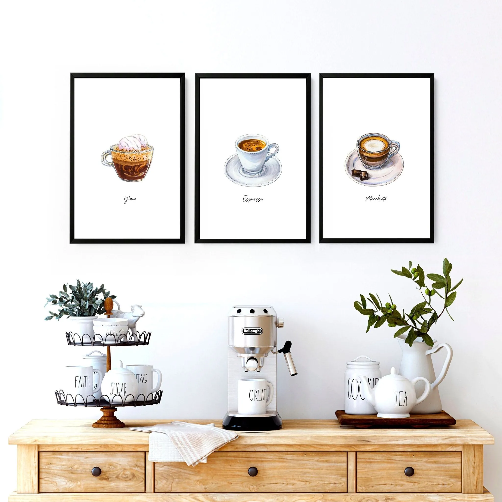 Coffee bar decor ideas | set of 3 wall art prints