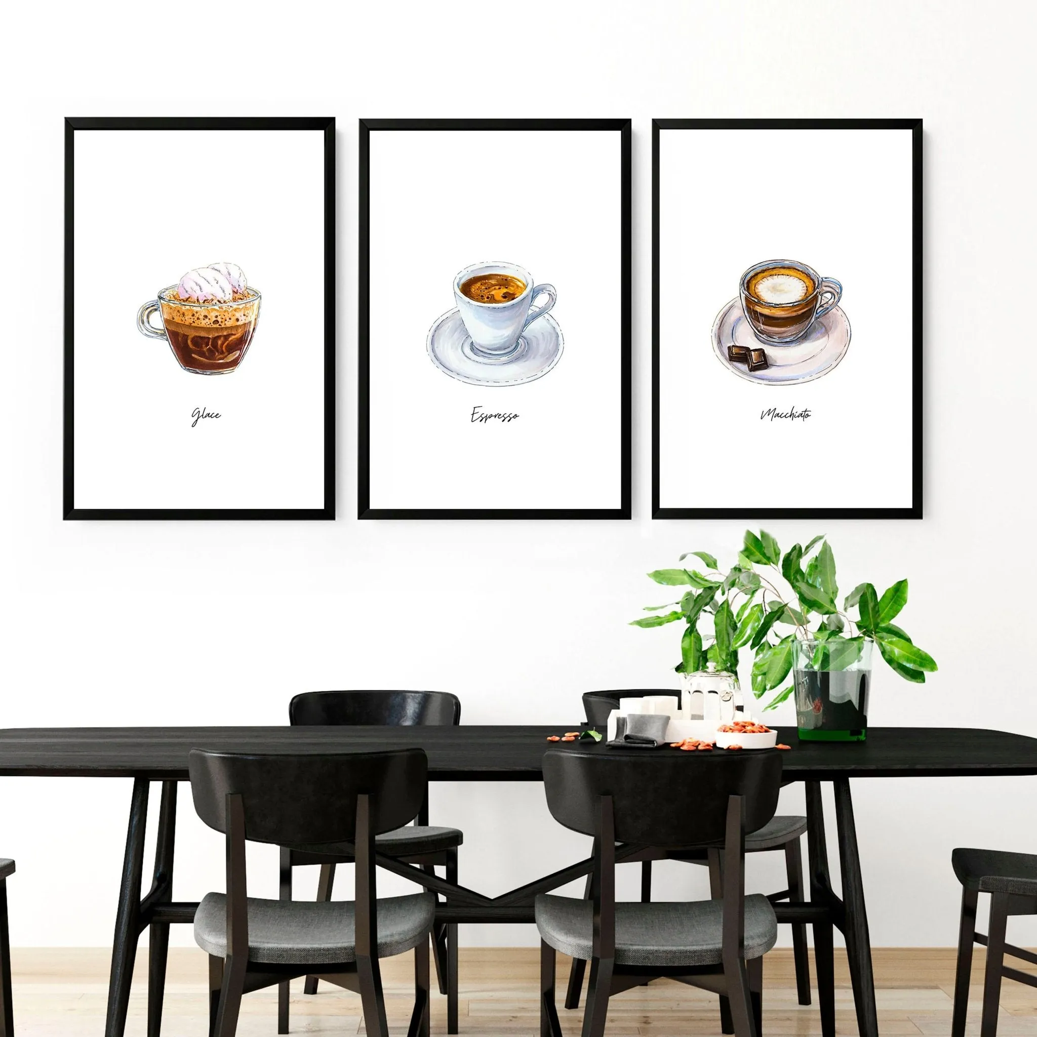Coffee bar decor ideas | set of 3 wall art prints