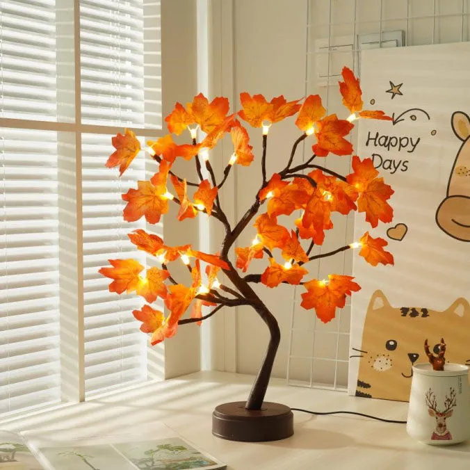 Contemporary Creative Christmas Plastic Maple Leaf Tree Lights LED Decorative Table Lamp For Bedroom