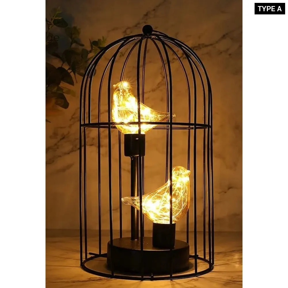 Cordless Battery Operated Birdcage Decorative Table Lamp for Home Decor
