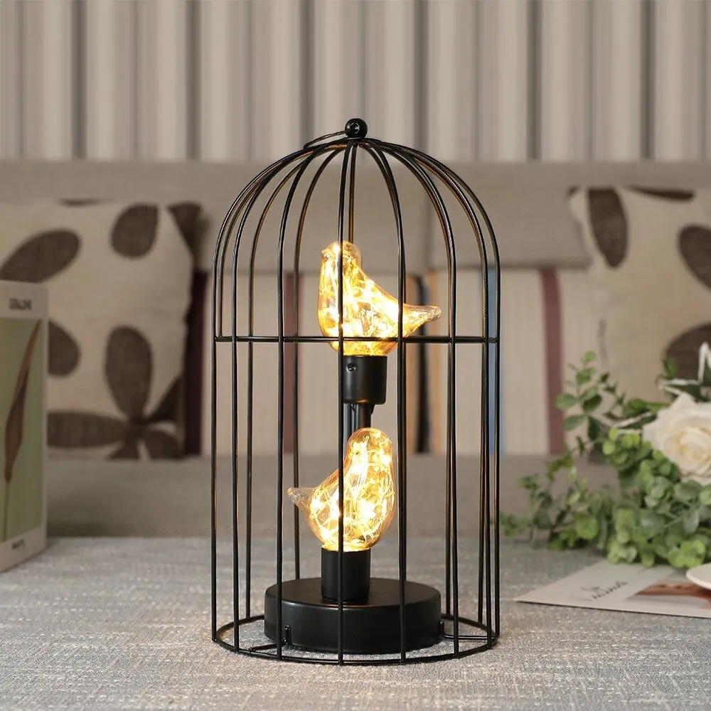Cordless Battery Operated Birdcage Decorative Table Lamp for Home Decor