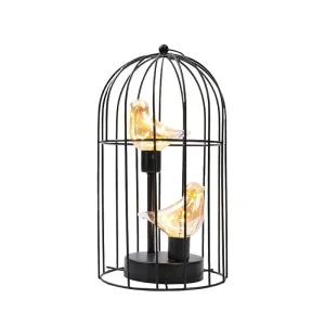 Cordless Battery Operated Birdcage Decorative Table Lamp for Home Decor