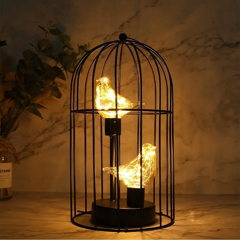 Cordless Battery Operated Birdcage Decorative Table Lamp for Home Decor