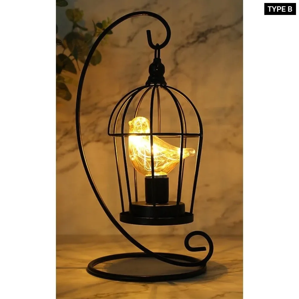 Cordless Battery Operated Birdcage Decorative Table Lamp for Home Decor