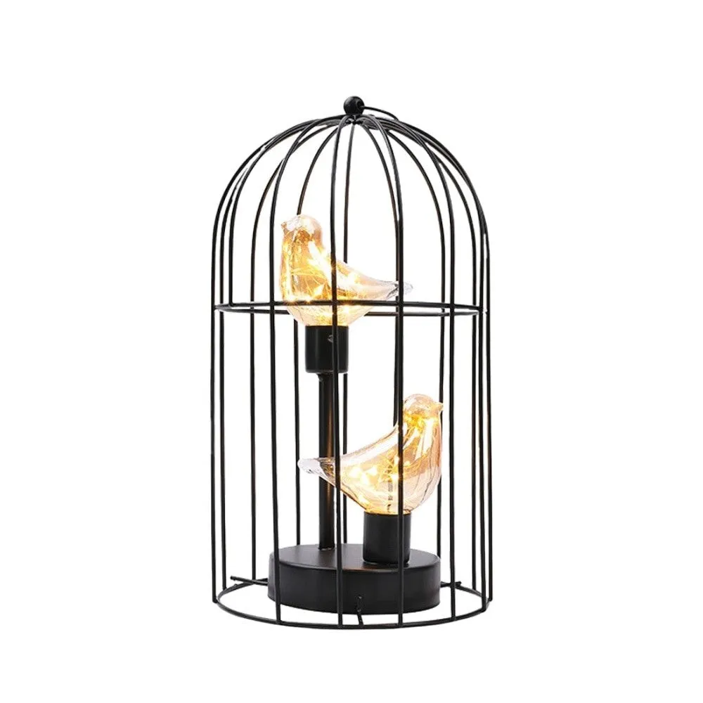 Cordless Battery Operated Birdcage Decorative Table Lamp for Home Decor