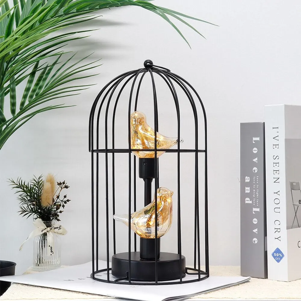 Cordless Battery Operated Birdcage Decorative Table Lamp for Home Decor