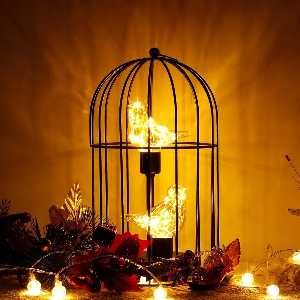 Cordless Battery Operated Birdcage Decorative Table Lamp for Home Decor