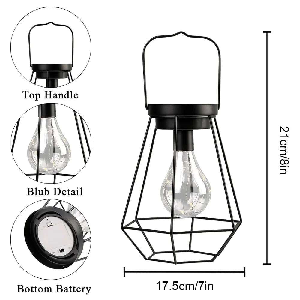 Cordless Diamond Metal Cage Battery Powered Hangingtable Lamp with Led Bulb