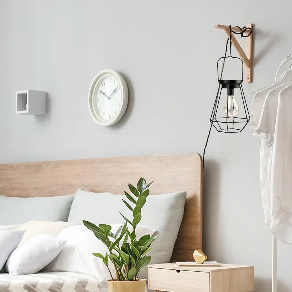 Cordless Diamond Metal Cage Battery Powered Hangingtable Lamp with Led Bulb