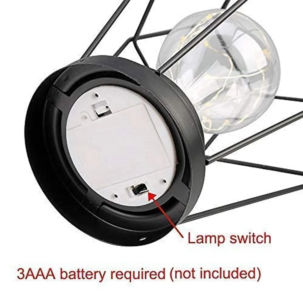 Cordless Diamond Metal Cage Battery Powered Hangingtable Lamp with Led Bulb