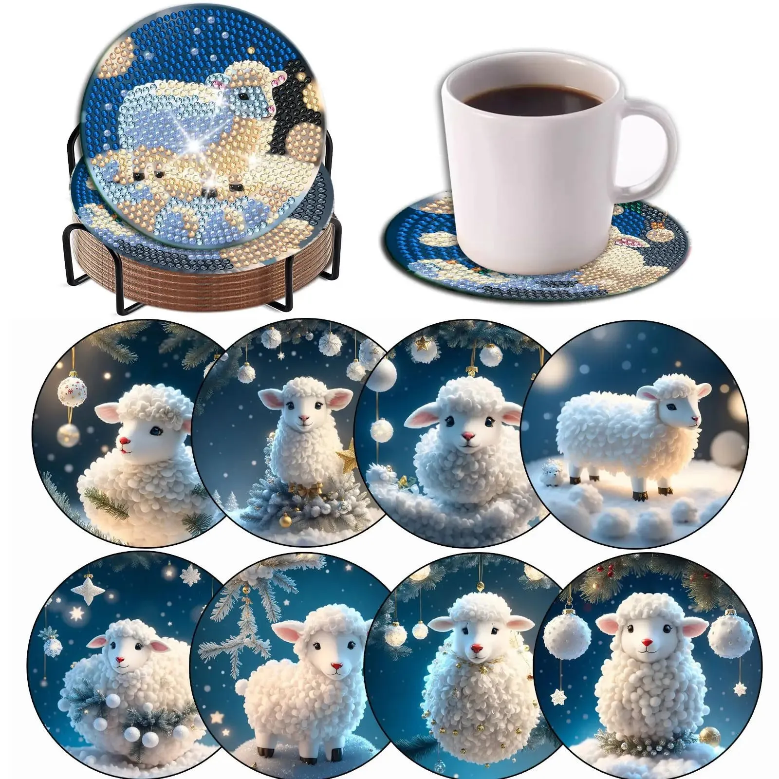 Counting Sheep Diamond Painting Coaster 8pcs DIY