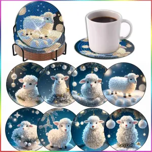 Counting Sheep Diamond Painting Coaster 8pcs DIY