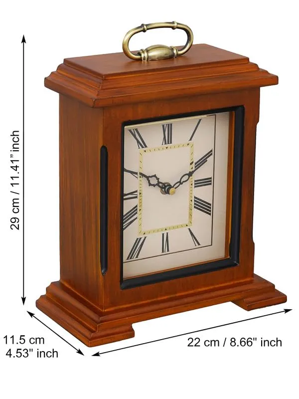 CRAFT SMITH Decorative Brown Colour Wooden Analog Roman Numbers Rectangular Table Clock for Office Desk Home Bedroom Living Study Room Decor Gifts (Size: 22 x 10 x 28 CM | Weight: 1510 Gram)