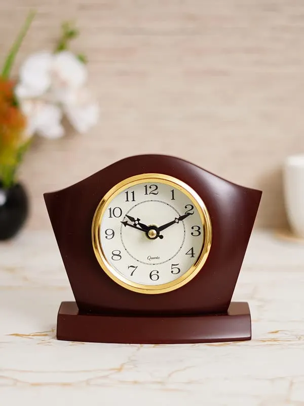 CRAFT SMITH Elegant Wooden Analog Square Cola Colour Home/Office Decor Table/Desk Clock with Sweep Movement (Size: 14.5 x 6 x 13 CM | Weight: 350 grm | Colour: Cola)