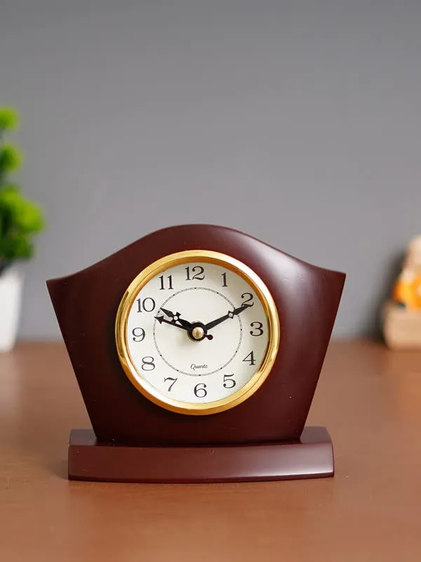 CRAFT SMITH Elegant Wooden Analog Square Cola Colour Home/Office Decor Table/Desk Clock with Sweep Movement (Size: 14.5 x 6 x 13 CM | Weight: 350 grm | Colour: Cola)