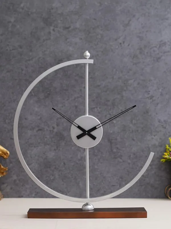 CRAFT SMITH Modern Metal Silver and Copper Colour Analog Table Clock for Office Desk Study Living Room Home Decoration Gifts (Size: 38 x 10 x 53.5 CM | Weight: 850 Gram)