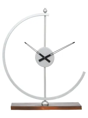 CRAFT SMITH Modern Metal Silver and Copper Colour Analog Table Clock for Office Desk Study Living Room Home Decoration Gifts (Size: 38 x 10 x 53.5 CM | Weight: 850 Gram)