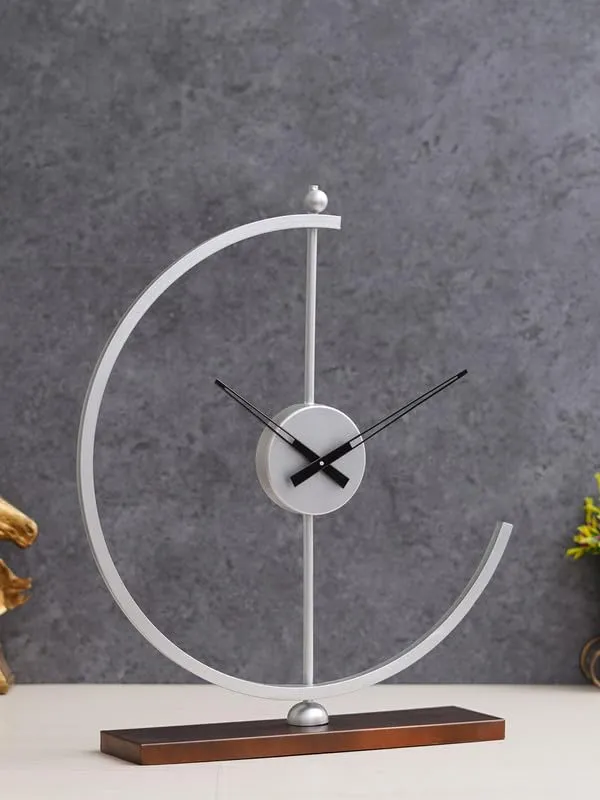 CRAFT SMITH Modern Metal Silver and Copper Colour Analog Table Clock for Office Desk Study Living Room Home Decoration Gifts (Size: 38 x 10 x 53.5 CM | Weight: 850 Gram)