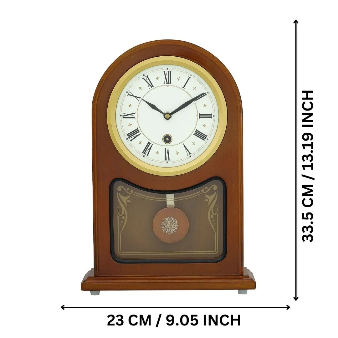 CRAFT SMITH Vertical Wooden Analog Pendulum English Numbers Table Clock for Office Desk Study Living Room Decorations Gifts (Size: 23 x 8 x 33.5 CM | Weight: 1240 Gram | Colour: Brown)