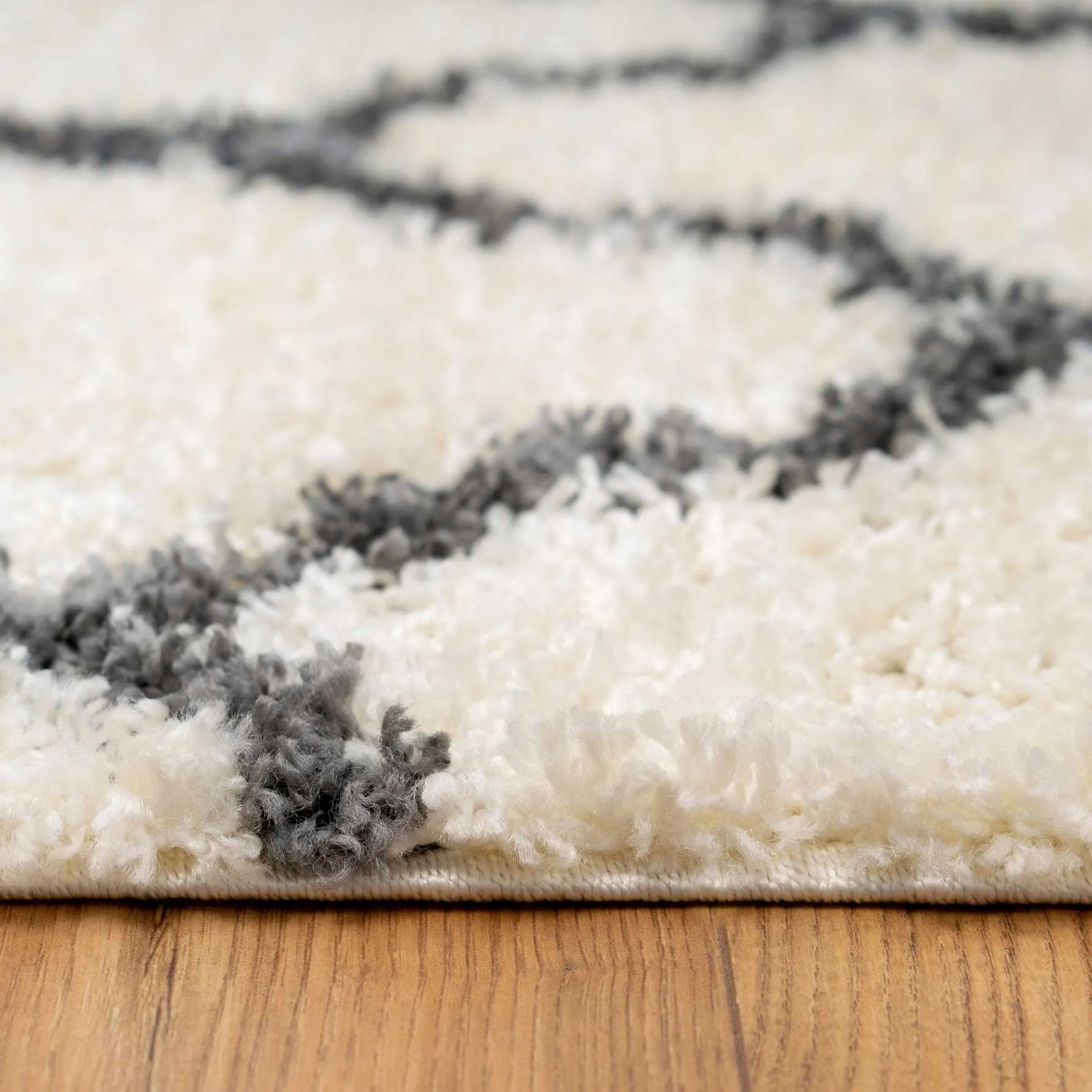 Cream Moroccan Trellis Shaggy Rug