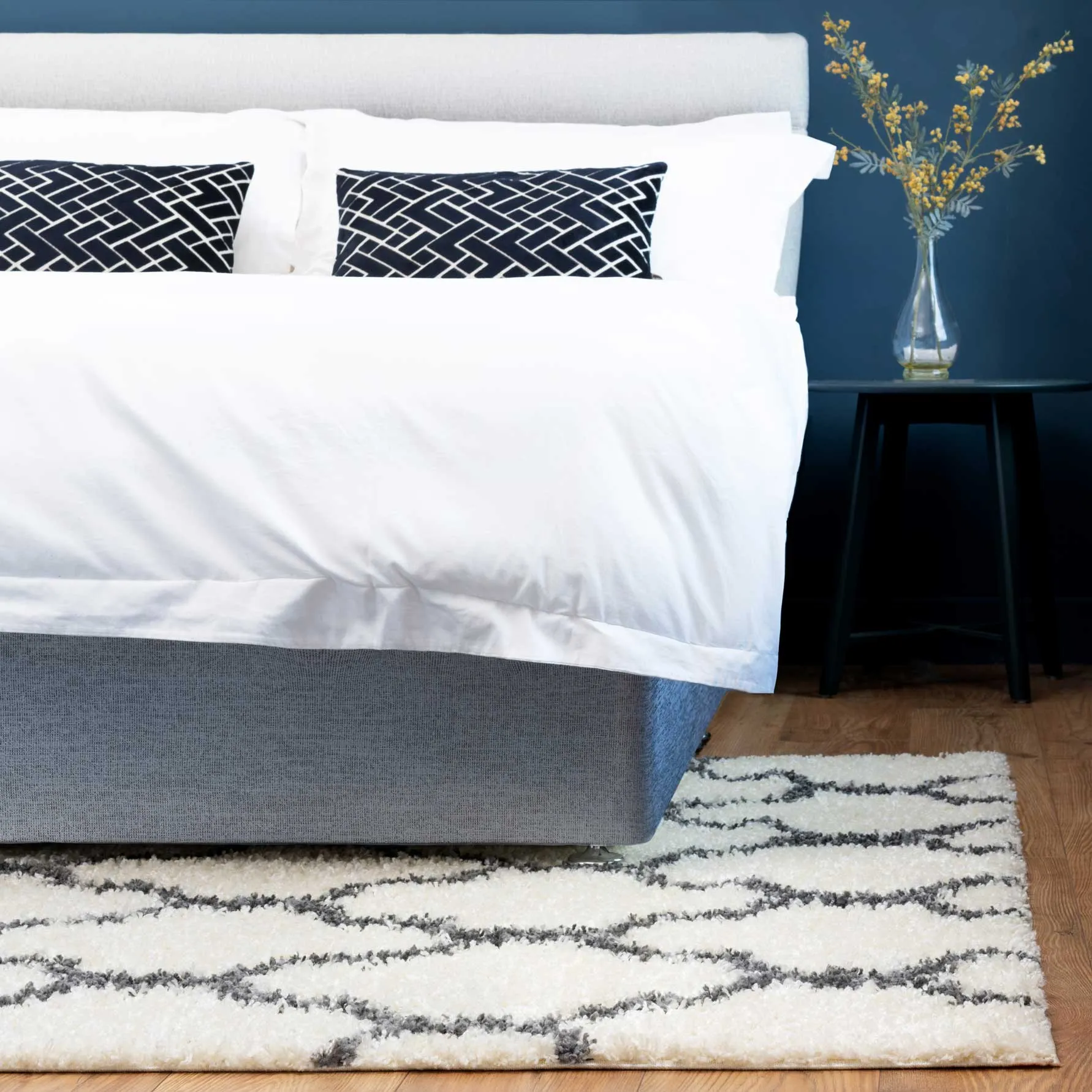 Cream Moroccan Trellis Shaggy Rug