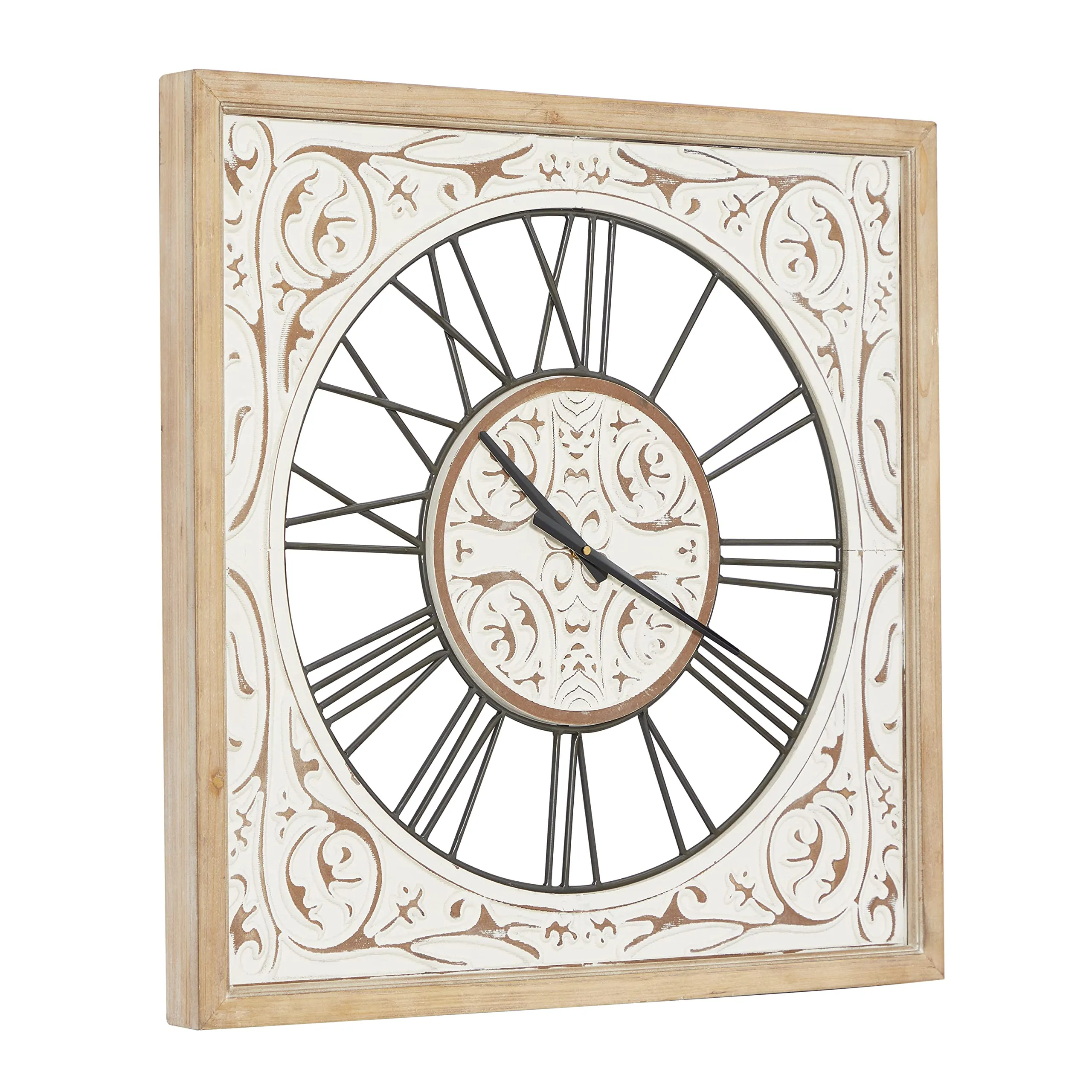 Deco 79 White Wood Farmhouse Wall Clock, 29 x 29 x 2 Inches