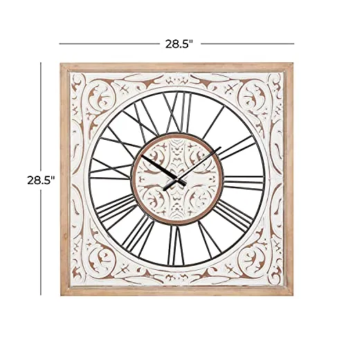Deco 79 White Wood Farmhouse Wall Clock, 29 x 29 x 2 Inches