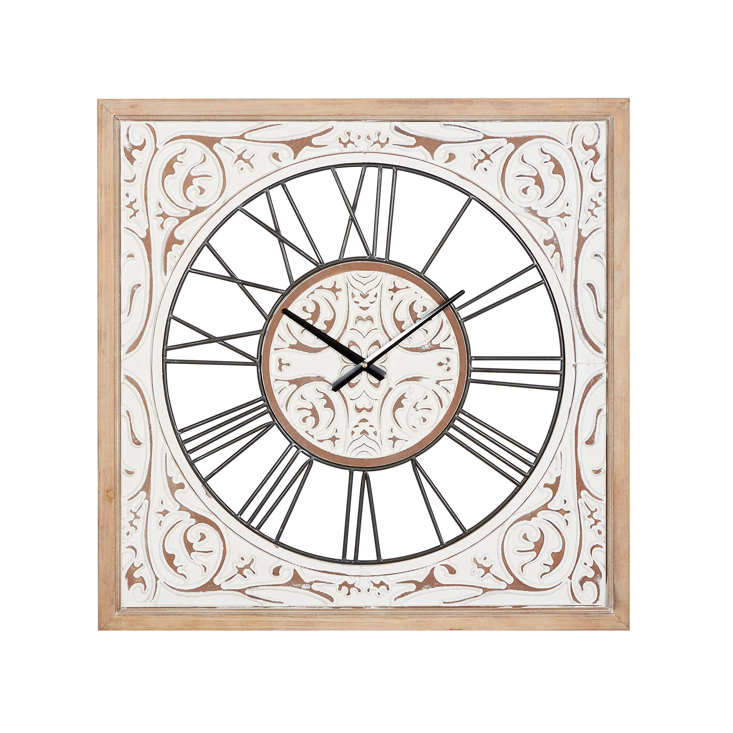 Deco 79 White Wood Farmhouse Wall Clock, 29 x 29 x 2 Inches