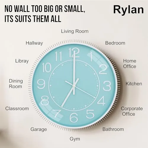 DHRUVINE Wall Clock 12" Silent Quartz Decorative Latest Wall Clock Non-Ticking Classic Clock Battery Operated Round Easy to Read for Room/Home/Kitchen/Bedroom/Office/School (Sky Blue)