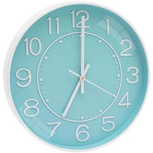 DHRUVINE Wall Clock 12" Silent Quartz Decorative Latest Wall Clock Non-Ticking Classic Clock Battery Operated Round Easy to Read for Room/Home/Kitchen/Bedroom/Office/School (Sky Blue)